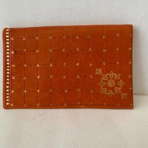 Vintage Florentine 22K Gold Accented Leather BIFOLD Wallet - Orange Hand Tooled
